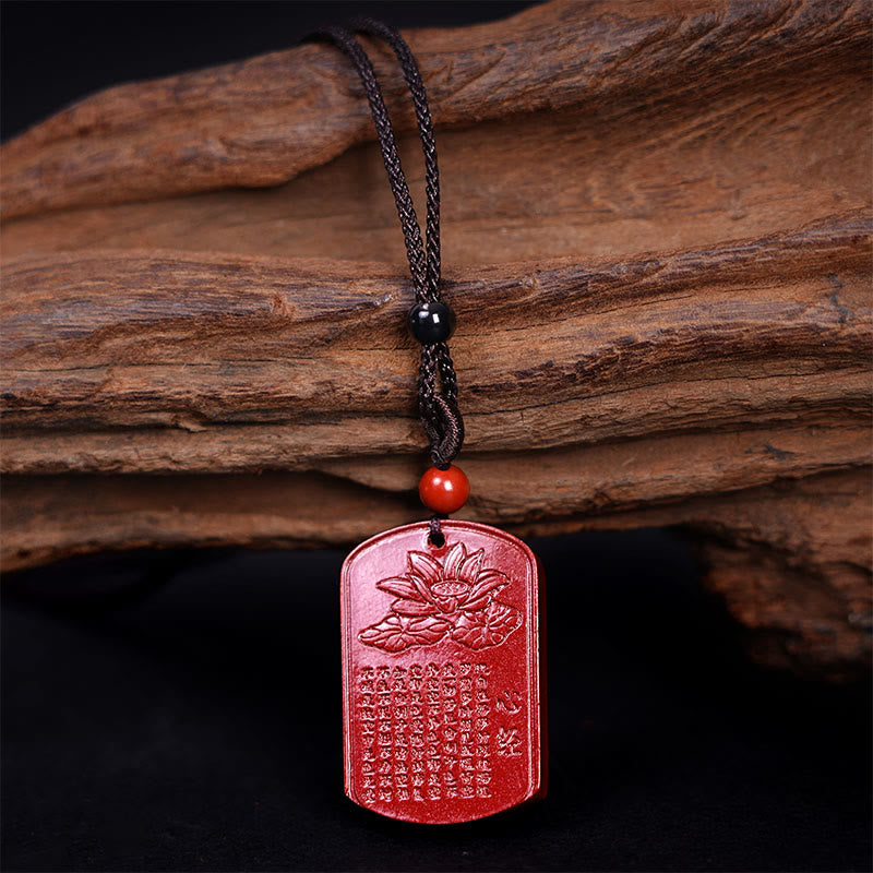Collier pendentif en corde de bénédiction gravé avec Buddha Stones et cinabre, Sutra du cœur de lotus - image 3