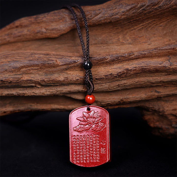 Collier pendentif en corde de bénédiction gravé avec Buddha Stones et cinabre, Sutra du cœur de lotus - image 3