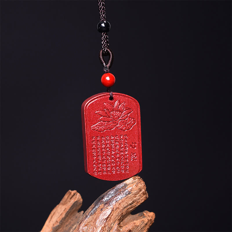 Collier pendentif en corde de bénédiction gravé avec Buddha Stones et cinabre, Sutra du cœur de lotus - image 2