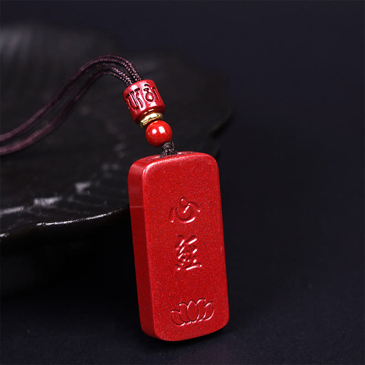 Collier pendentif en corde de bénédiction gravé avec Buddha Stones et cinabre, Sutra du cœur de lotus - Mots du Sutra du Cœur de Lotus 42,8 x 20,2 x 7,8 mm - image 11