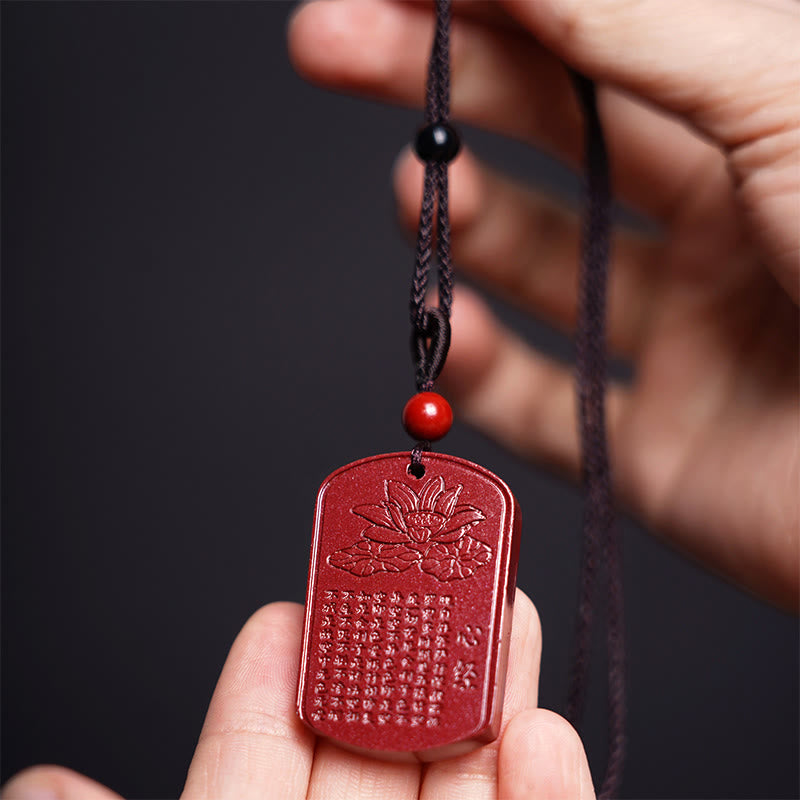 Collier pendentif en corde de bénédiction gravé avec Buddha Stones et cinabre, Sutra du cœur de lotus - image 5