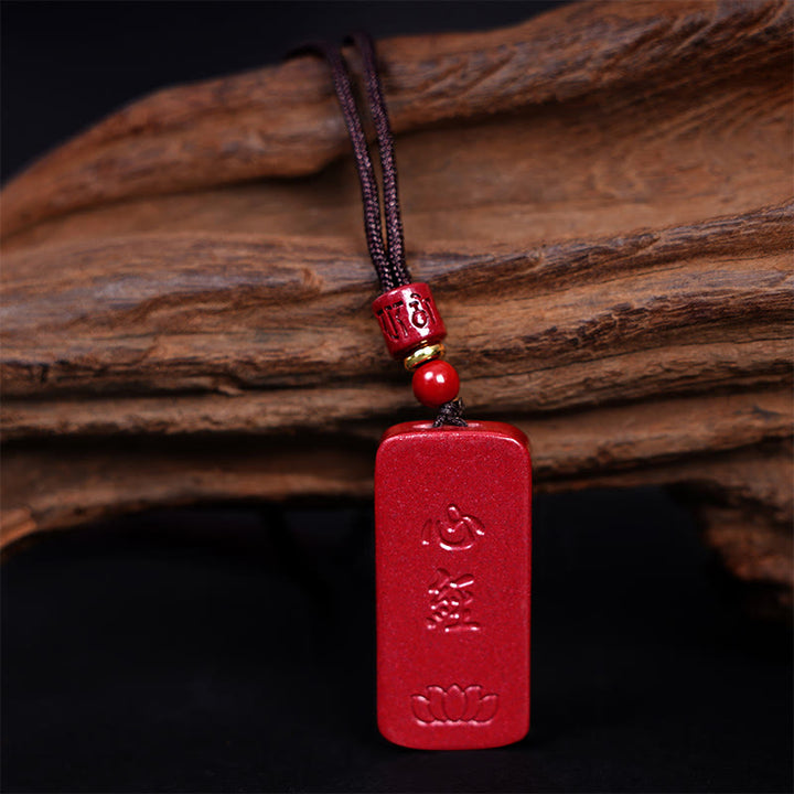 Collier pendentif en corde de bénédiction gravé avec Buddha Stones et cinabre, Sutra du cœur de lotus - image 14