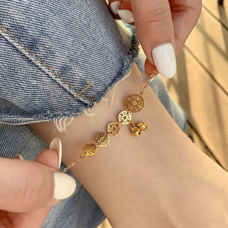 Buddha Stones Pièces de cuivre Cloche Charm Acier au titane Renforcer la cheville