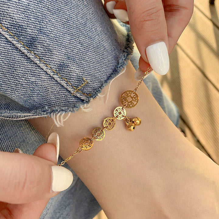 Buddha Stones Pièces de cuivre Cloche Charm Acier au titane Renforcer la cheville