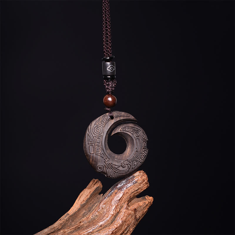 Buddha Stones d'ébène Bois de santal La chance améliore le motif de conception Collier pendentif de paix