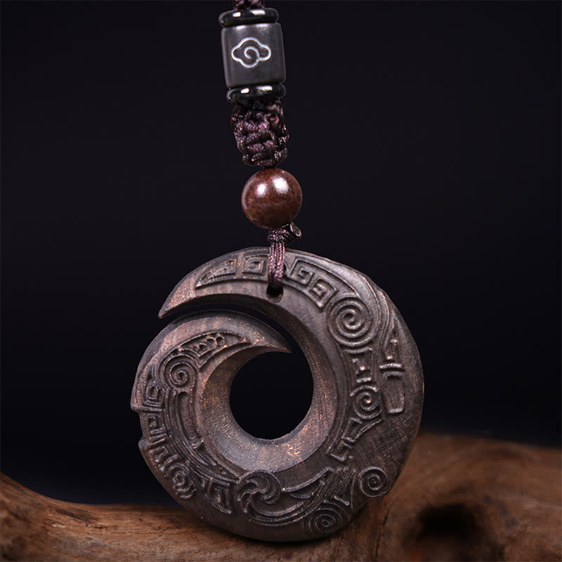Buddha Stones d'ébène Bois de santal La chance améliore le motif de conception Collier pendentif de paix