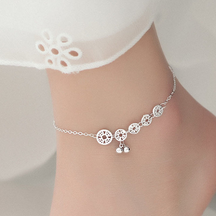 Buddha Stones Argent sterling 925 Pièces de cuivre Cloches Protection Bracelet de cheville en métal