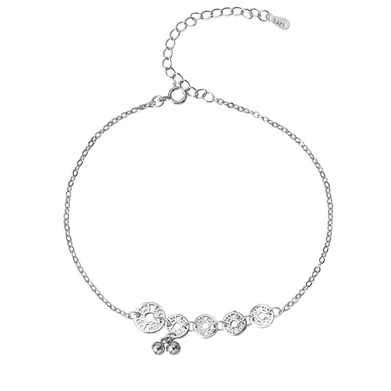 Buddha Stones Argent sterling 925 Pièces de cuivre Cloches Protection Bracelet de cheville en métal