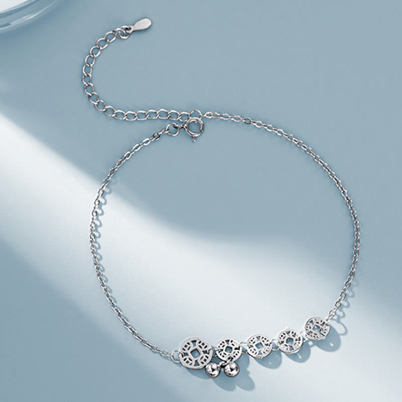 Buddha Stones Argent sterling 925 Pièces de cuivre Cloches Protection Bracelet de cheville en métal