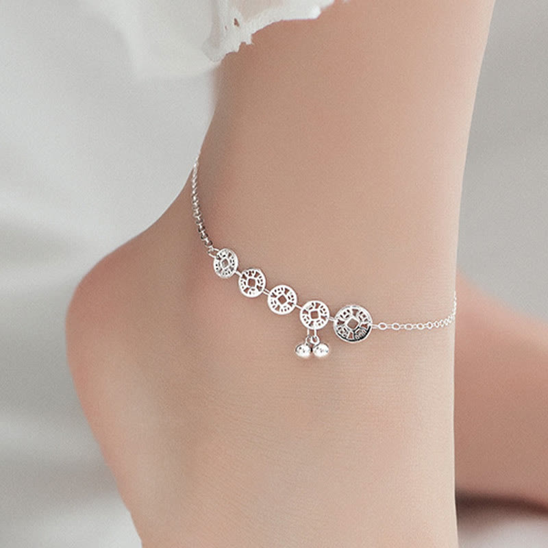 Buddha Stones Argent sterling 925 Pièces de cuivre Cloches Protection Bracelet de cheville en métal