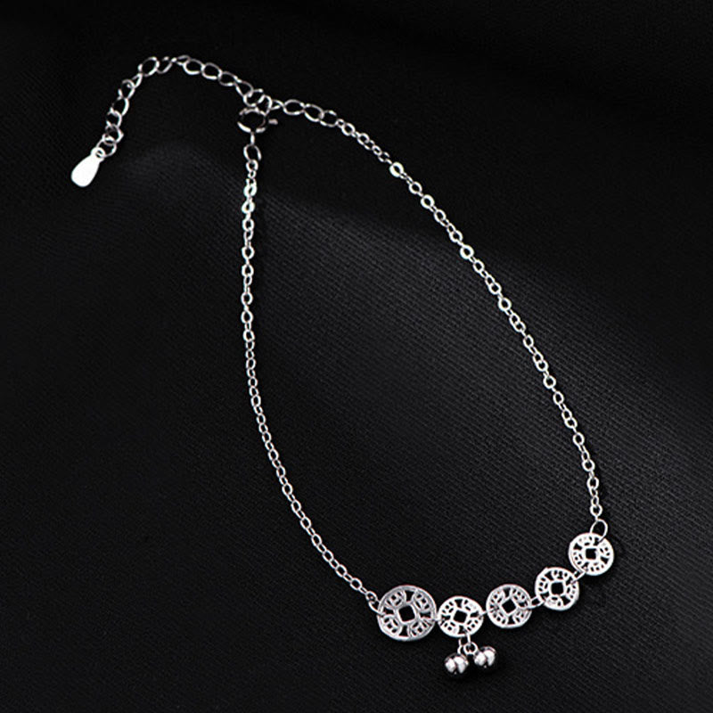 Buddha Stones Argent sterling 925 Pièces de cuivre Cloches Protection Bracelet de cheville en métal