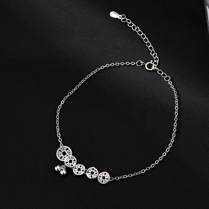 Buddha Stones Argent sterling 925 Pièces de cuivre Cloches Protection Bracelet de cheville en métal