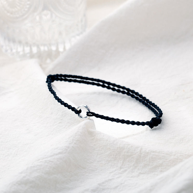 Bracelet de cheville en corde tressée avec boucle de paix en argent sterling 925 et Buddha Stones