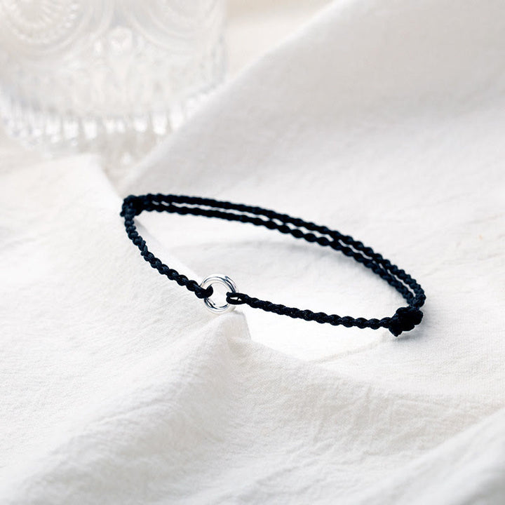 Bracelet de cheville en corde tressée avec boucle de paix en argent sterling 925 et Buddha Stones