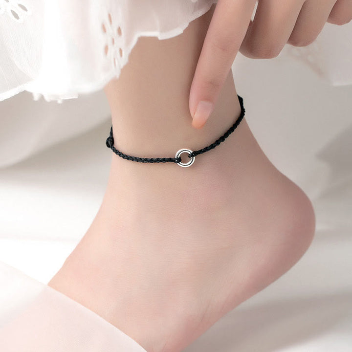 Bracelet de cheville en corde tressée avec boucle de paix en argent sterling 925 et Buddha Stones