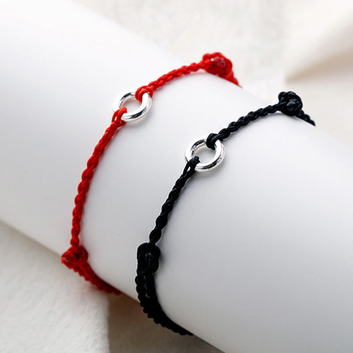 Bracelet de cheville en corde tressée avec boucle de paix en argent sterling 925 et Buddha Stones