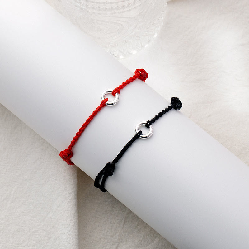 Bracelet de cheville en corde tressée avec boucle de paix en argent sterling 925 et Buddha Stones