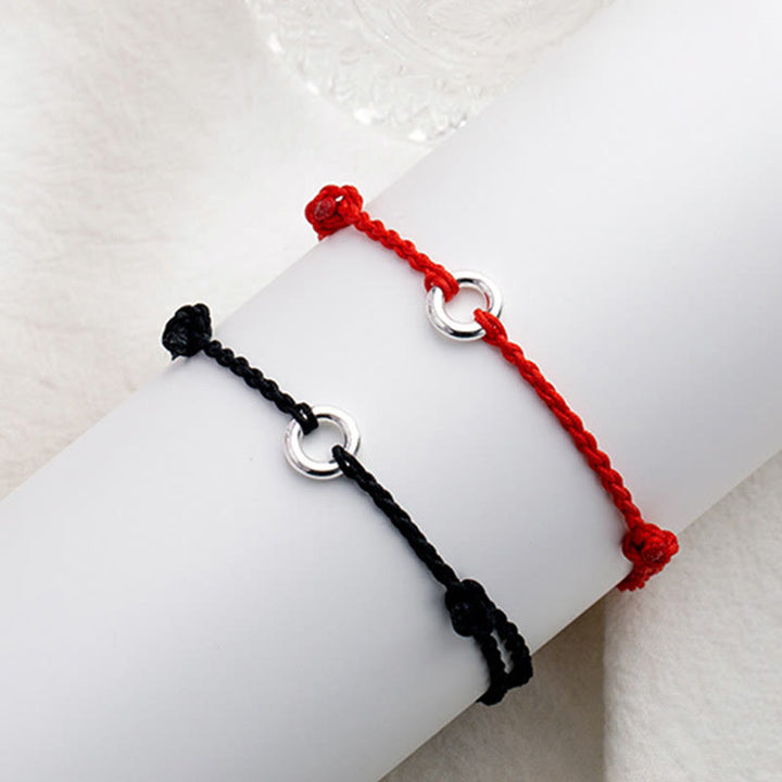 Bracelet de cheville en corde tressée avec boucle de paix en argent sterling 925 et Buddha Stones
