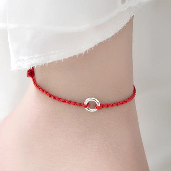 Bracelet de cheville en corde tressée avec boucle de paix en argent sterling 925 et Buddha Stones