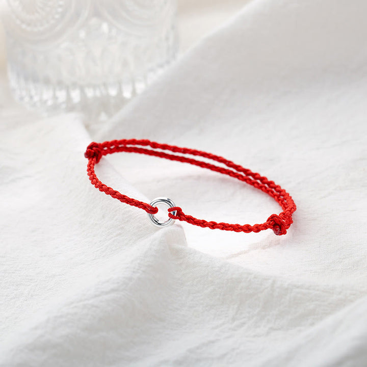Bracelet de cheville en corde tressée avec boucle de paix en argent sterling 925 et Buddha Stones