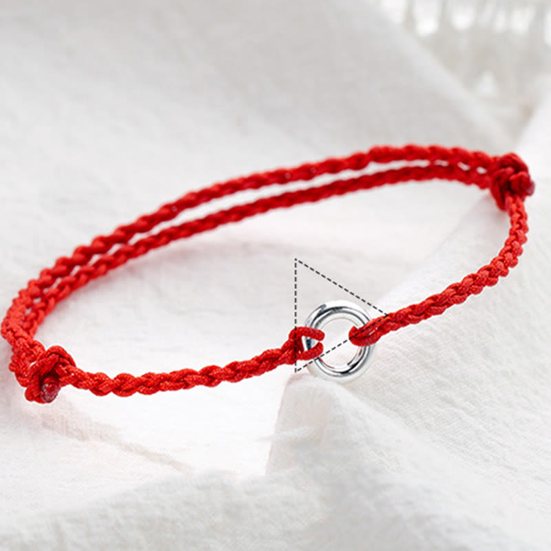 Bracelet de cheville en corde tressée avec boucle de paix en argent sterling 925 et Buddha Stones