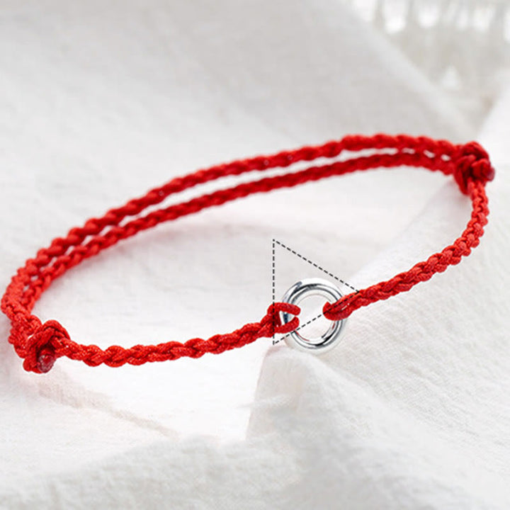 Bracelet de cheville en corde tressée avec boucle de paix en argent sterling 925 et Buddha Stones