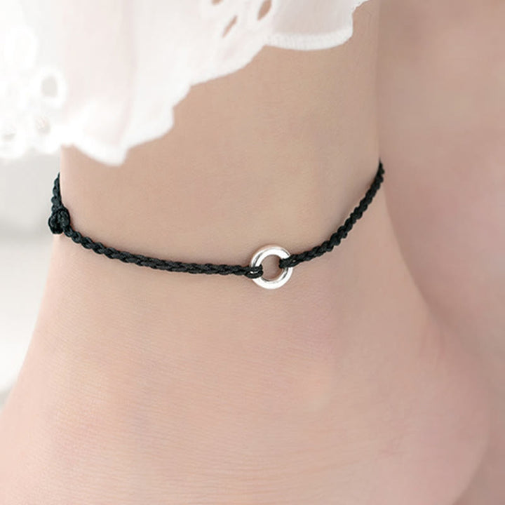 Bracelet de cheville en corde tressée avec boucle de paix en argent sterling 925 et Buddha Stones