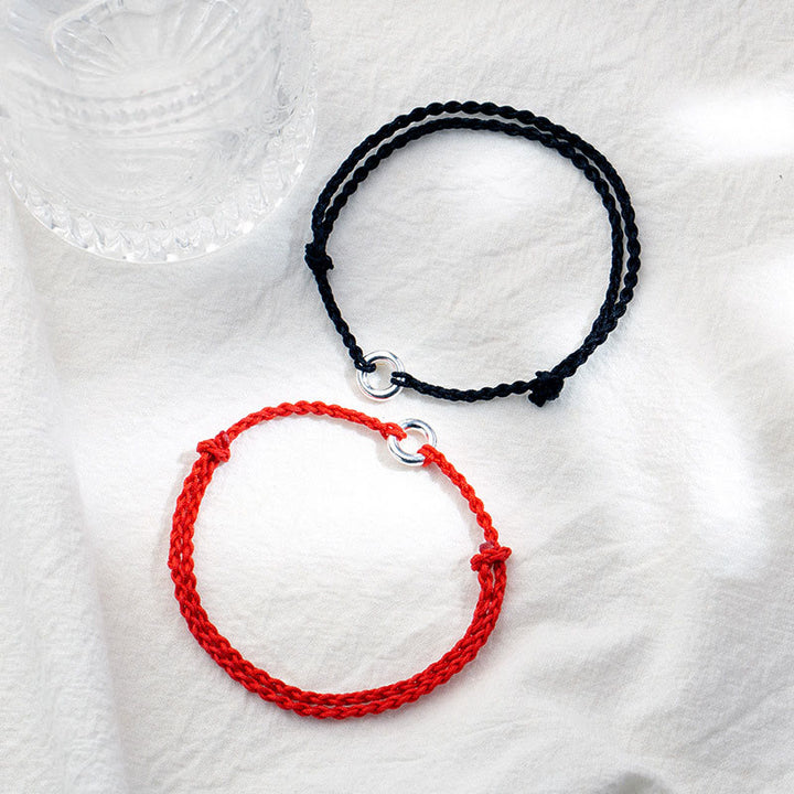 Bracelet de cheville en corde tressée avec boucle de paix en argent sterling 925 et Buddha Stones