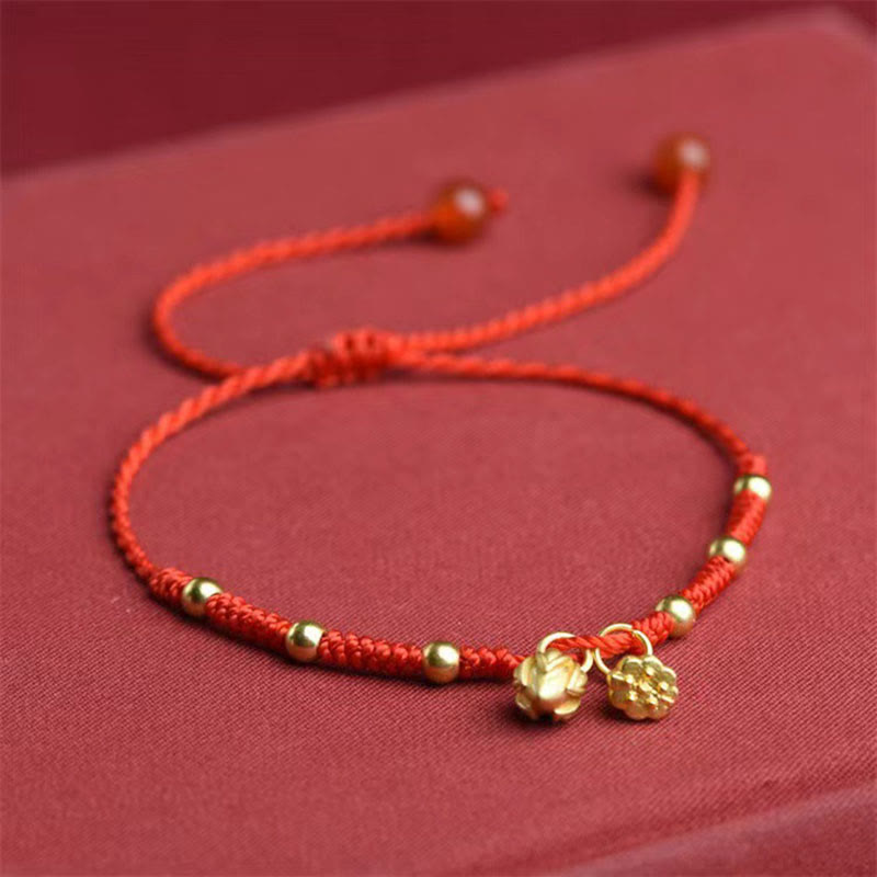 Buddha Stones Bracelet de cheville en corde porte-bonheur avec breloque Lotus Pod