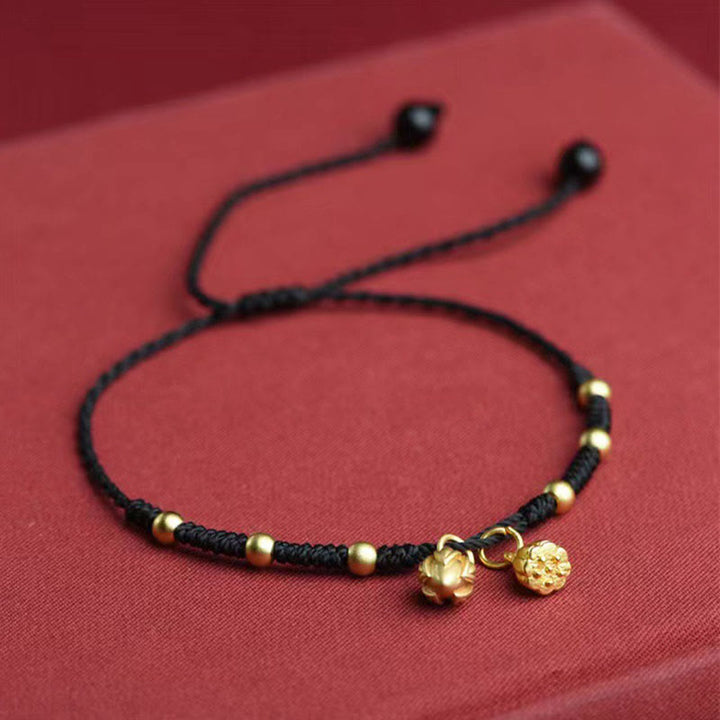 Buddha Stones Bracelet de cheville en corde porte-bonheur avec breloque Lotus Pod