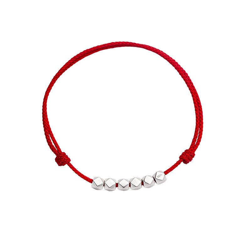 Bracelet de cheville en corde tressée avec perles en argent sterling 925 et Buddha Stones