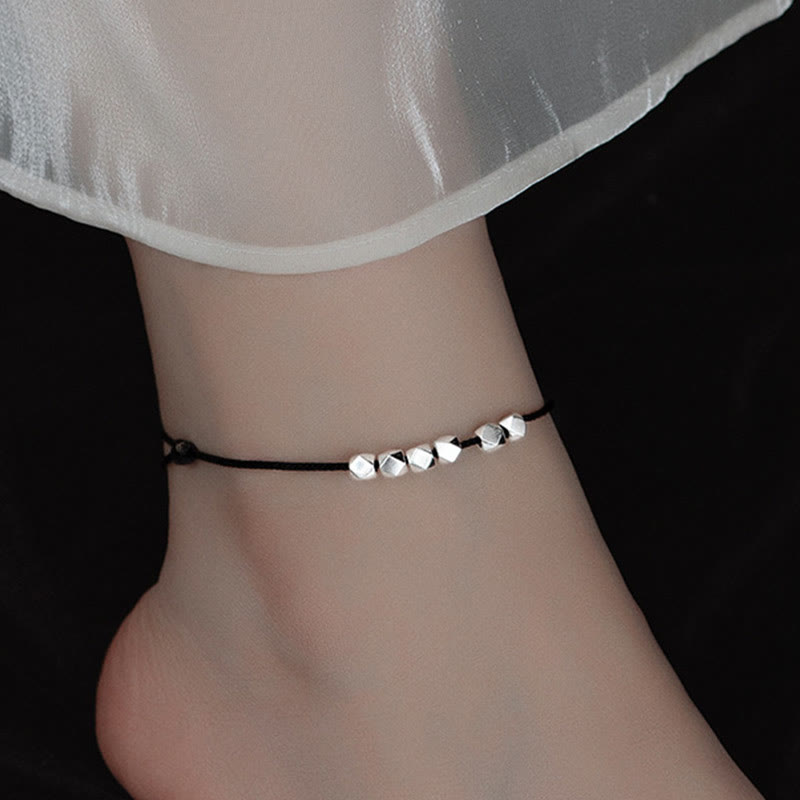Bracelet de cheville en corde tressée avec perles en argent sterling 925 et Buddha Stones