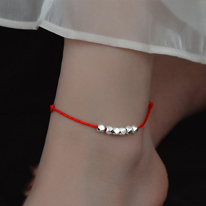 Bracelet de cheville en corde tressée avec perles en argent sterling 925 et Buddha Stones