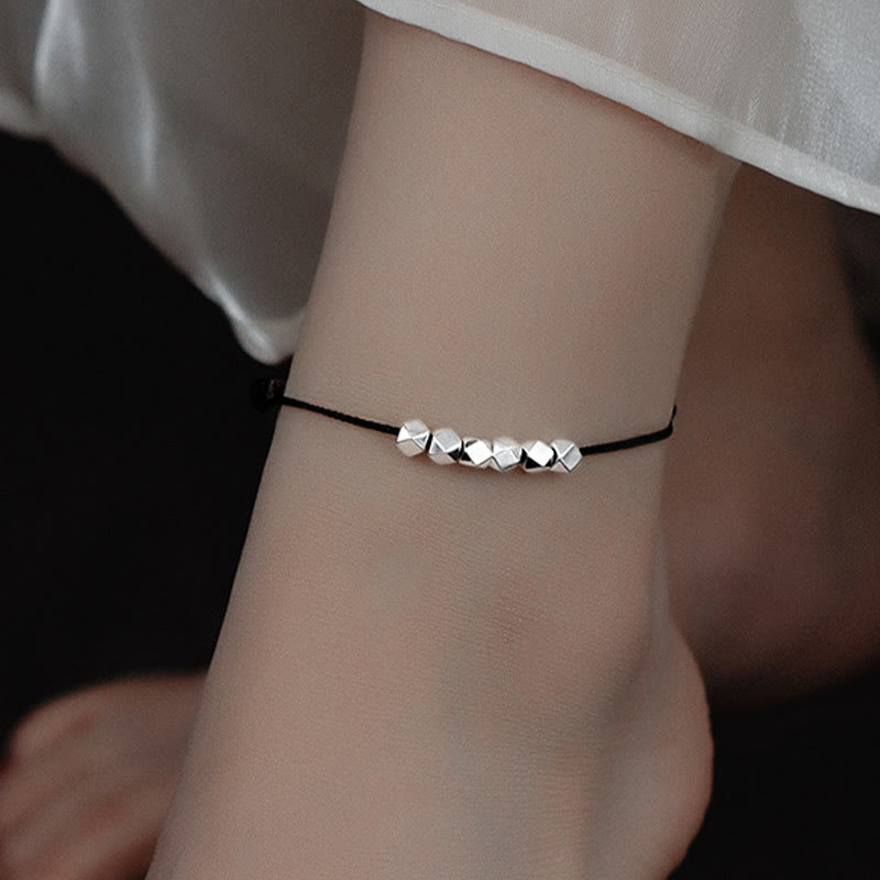 Bracelet de cheville en corde tressée avec perles en argent sterling 925 et Buddha Stones