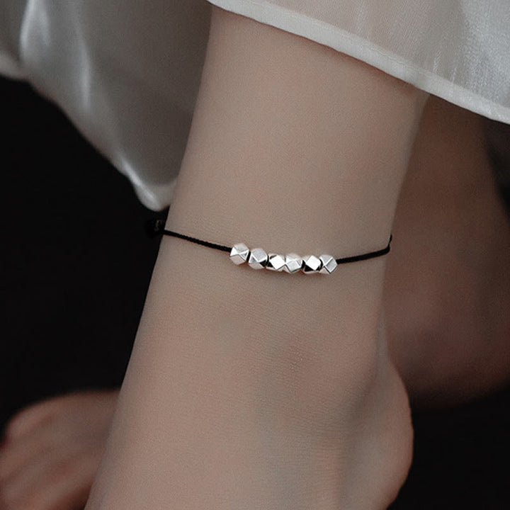 Bracelet de cheville en corde tressée avec perles en argent sterling 925 et Buddha Stones