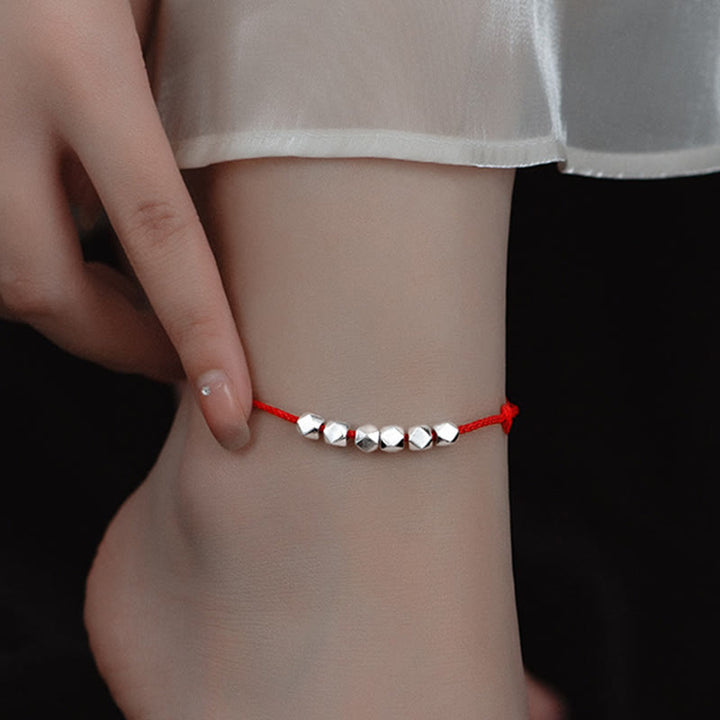 Bracelet de cheville en corde tressée avec perles en argent sterling 925 et Buddha Stones