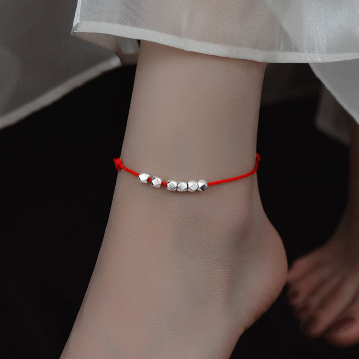 Bracelet de cheville en corde tressée avec perles en argent sterling 925 et Buddha Stones