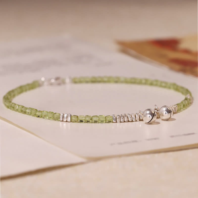 Buddha Stones Argent Sterling 925 perles carrées péridot Peace Anklet