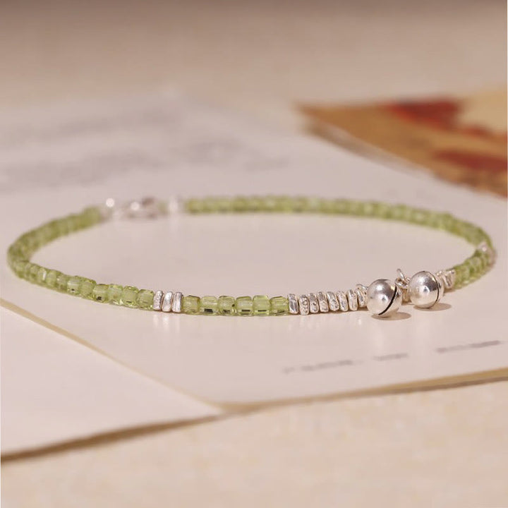 Buddha Stones Argent Sterling 925 perles carrées péridot Peace Anklet