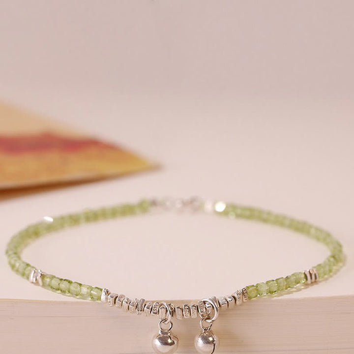 Buddha Stones Argent Sterling 925 perles carrées péridot Peace Anklet