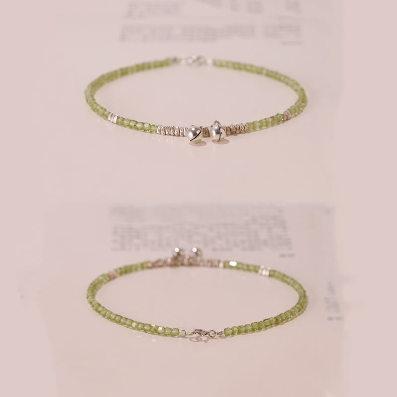 Buddha Stones Argent Sterling 925 perles carrées péridot Peace Anklet