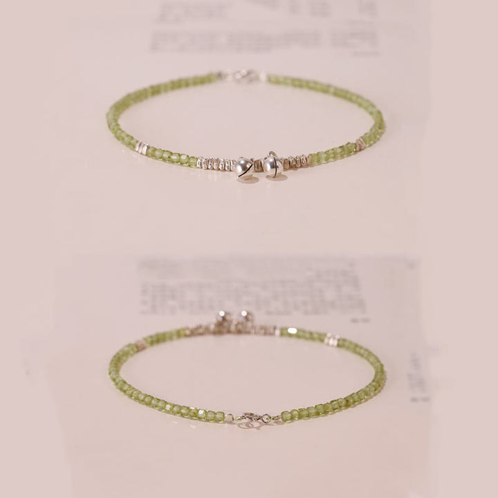 Buddha Stones Argent Sterling 925 perles carrées péridot Peace Anklet