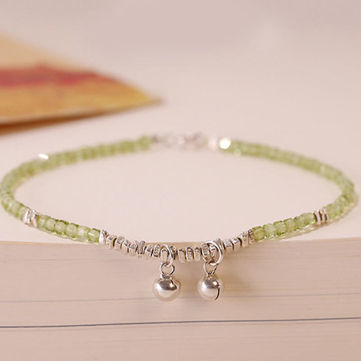 Buddha Stones Argent Sterling 925 perles carrées péridot Peace Anklet