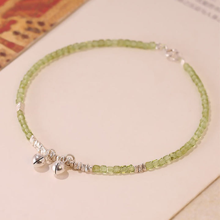 Buddha Stones Argent Sterling 925 perles carrées péridot Peace Anklet