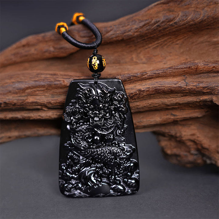 Collier pendentif de protection de la chance sculpté en obsidienne noire avec des Buddha Stones - image 14