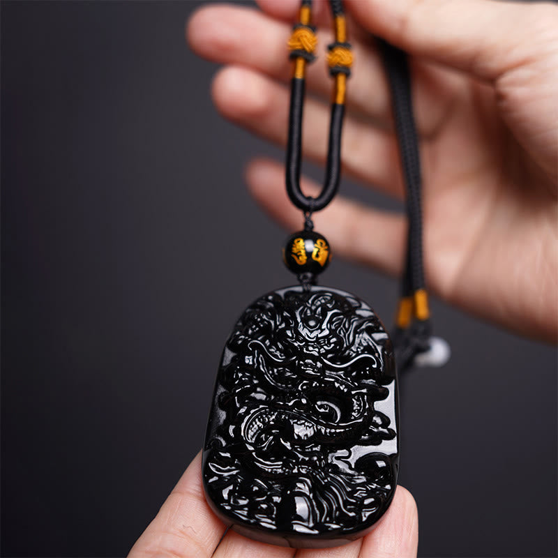 Collier pendentif de protection de la chance sculpté en obsidienne noire avec des Buddha Stones - image 3