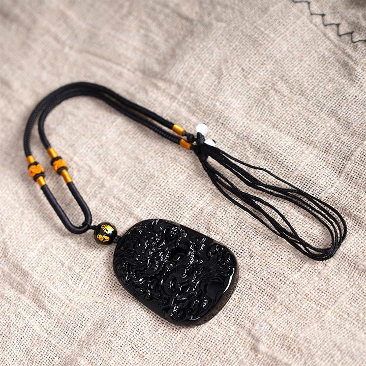Collier pendentif de protection de la chance sculpté en obsidienne noire avec des Buddha Stones - image 6