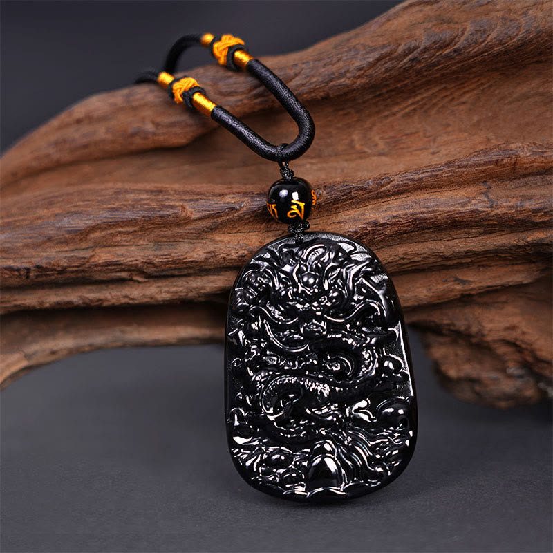 Collier pendentif de protection de la chance sculpté en obsidienne noire avec des Buddha Stones - image 4