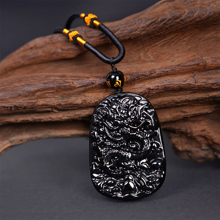 Collier pendentif de protection de la chance sculpté en obsidienne noire avec des Buddha Stones - image 4