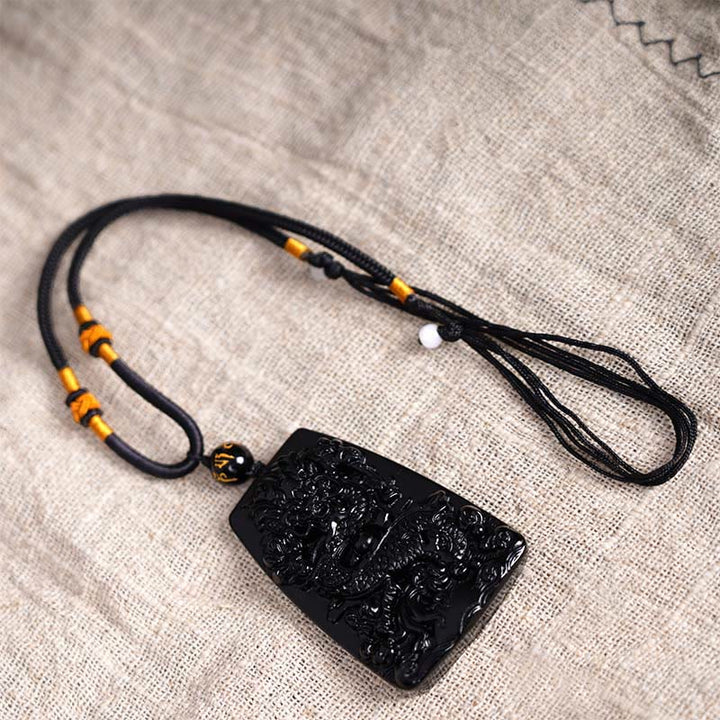 Collier pendentif de protection de la chance sculpté en obsidienne noire avec des Buddha Stones - image 15